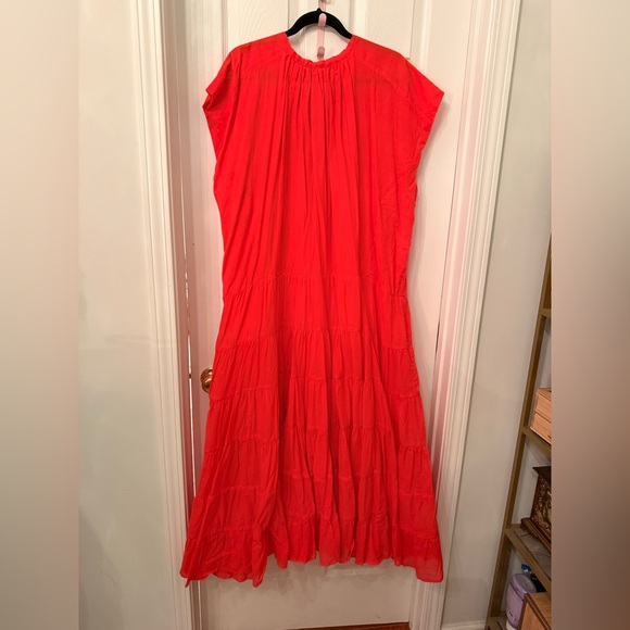 NWT Erika Peña tiered button down midi dress red-orange - Picture 4 of 5